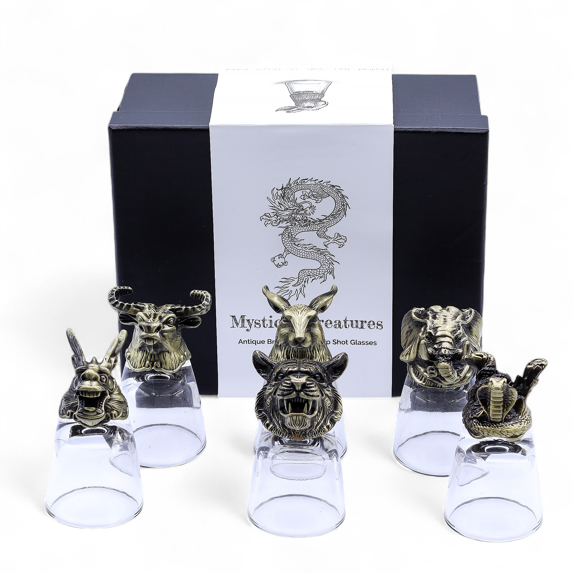 Gift Set of 6 Shot Glasses (50ml) - Wild Forest Creatures - Antique Bronze