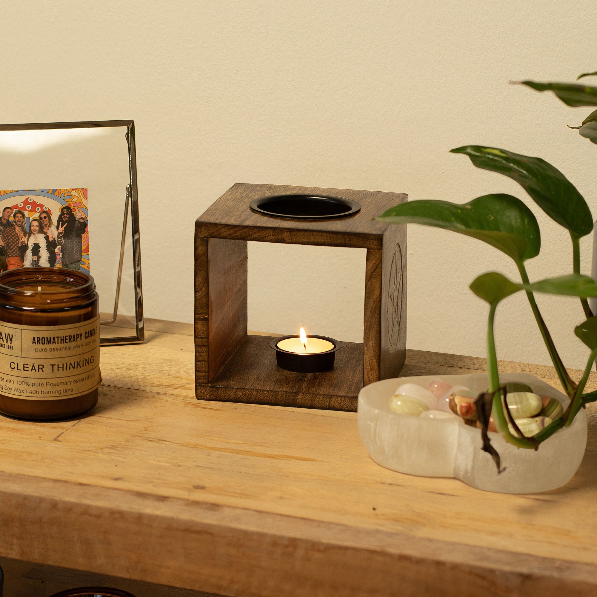 Large Square Mango Wood Oil Burner- Pentagon - Image 5