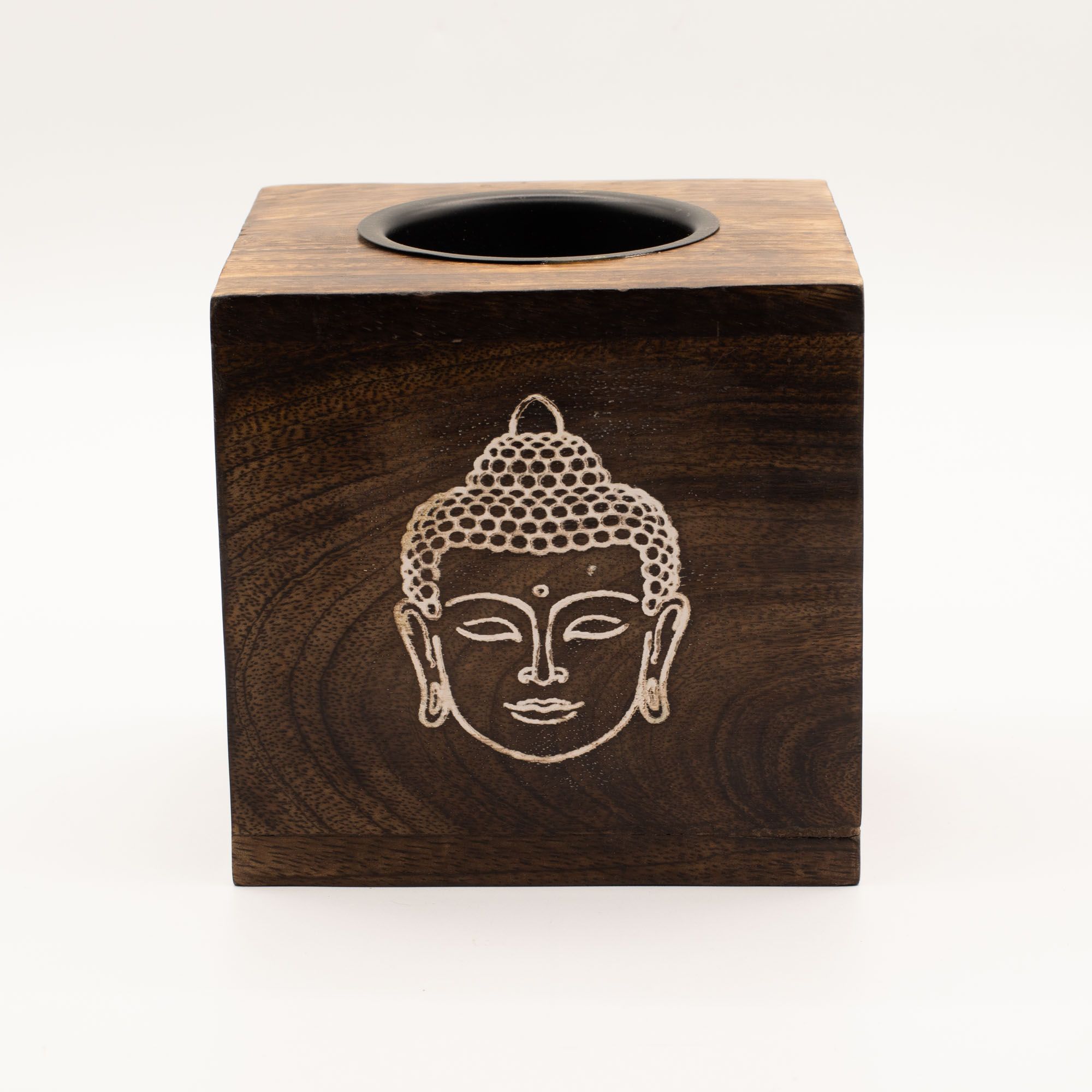 Large Square Mango Wood Oil Burner- Buddha Face - Image 2