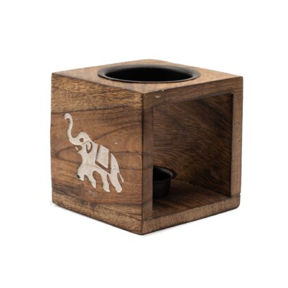 Square Mango Wood Oil Burner - Elephant
