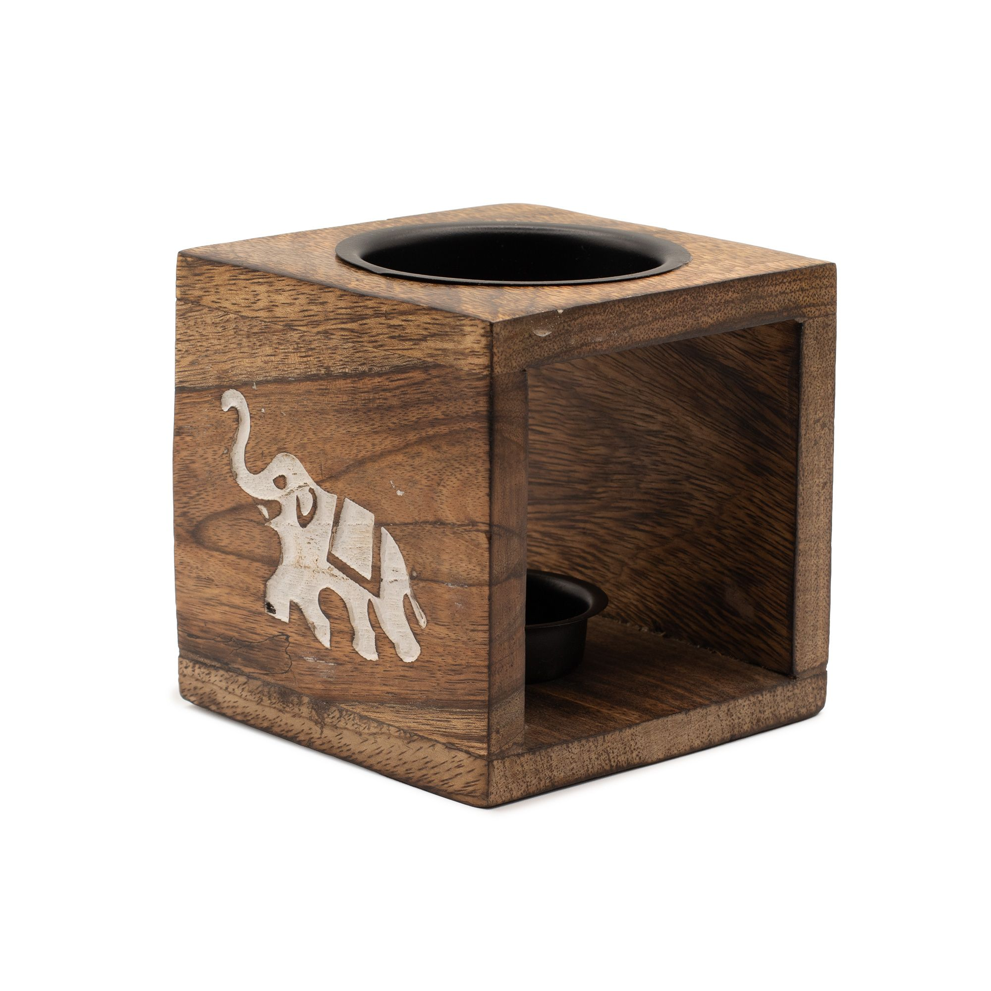 Square Mango Wood Oil Burner  - Elephant