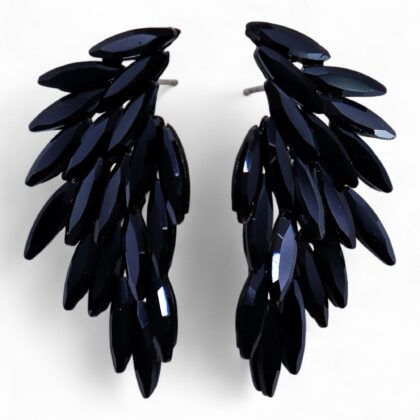 Jet Black - Vintage Glass - Angel Wings - Earrings