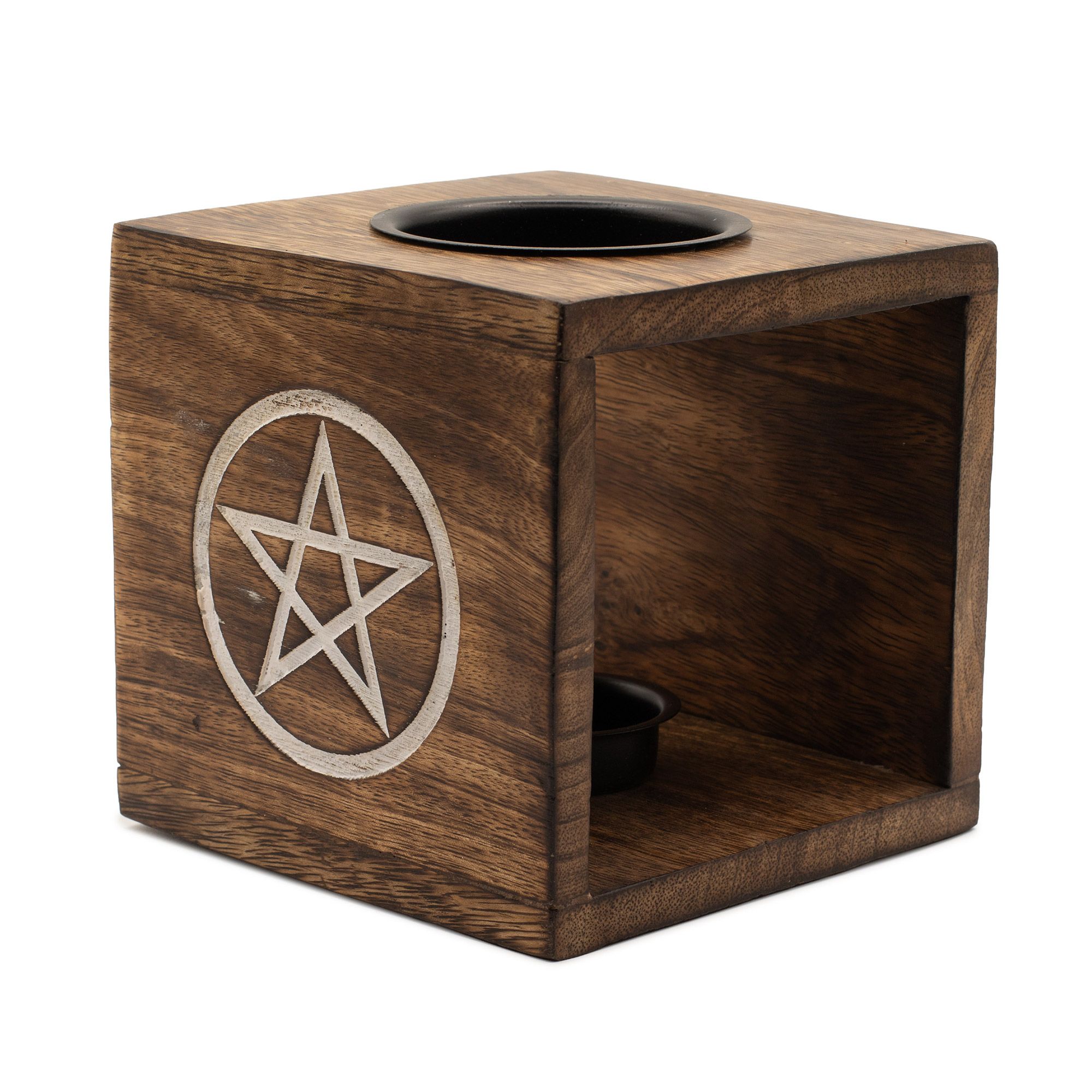 Large Square Mango Wood Oil Burner- Pentagon - Image 4