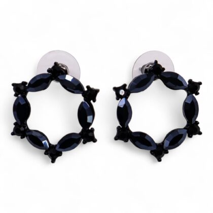 Jet Black - Vintage Glass - Loop - Earrings