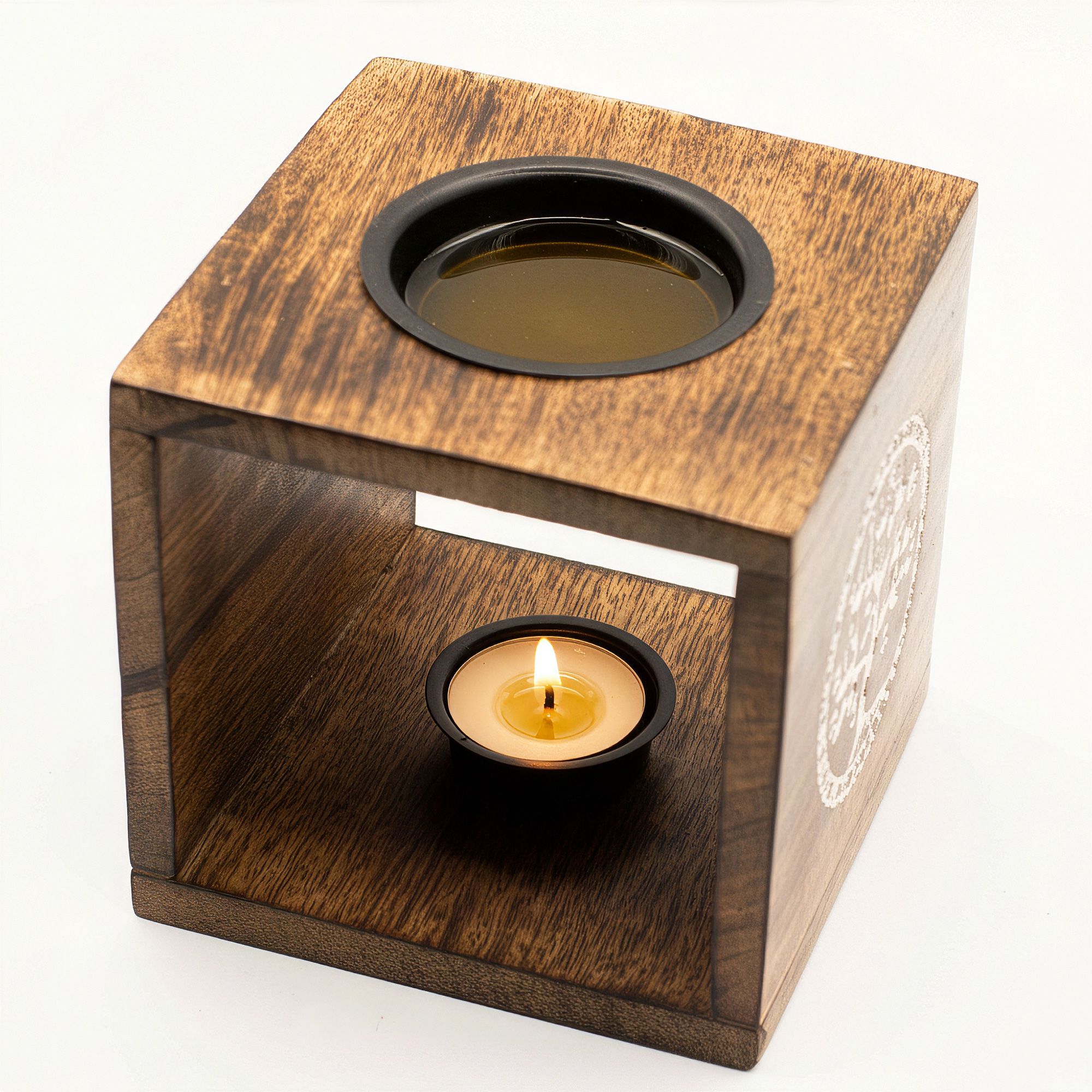 Large Square Mango Wood Oil Burner- Pentagon - Image 3