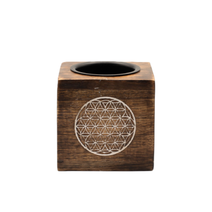 Square Mango Wood Oil Burner - Flower of Life