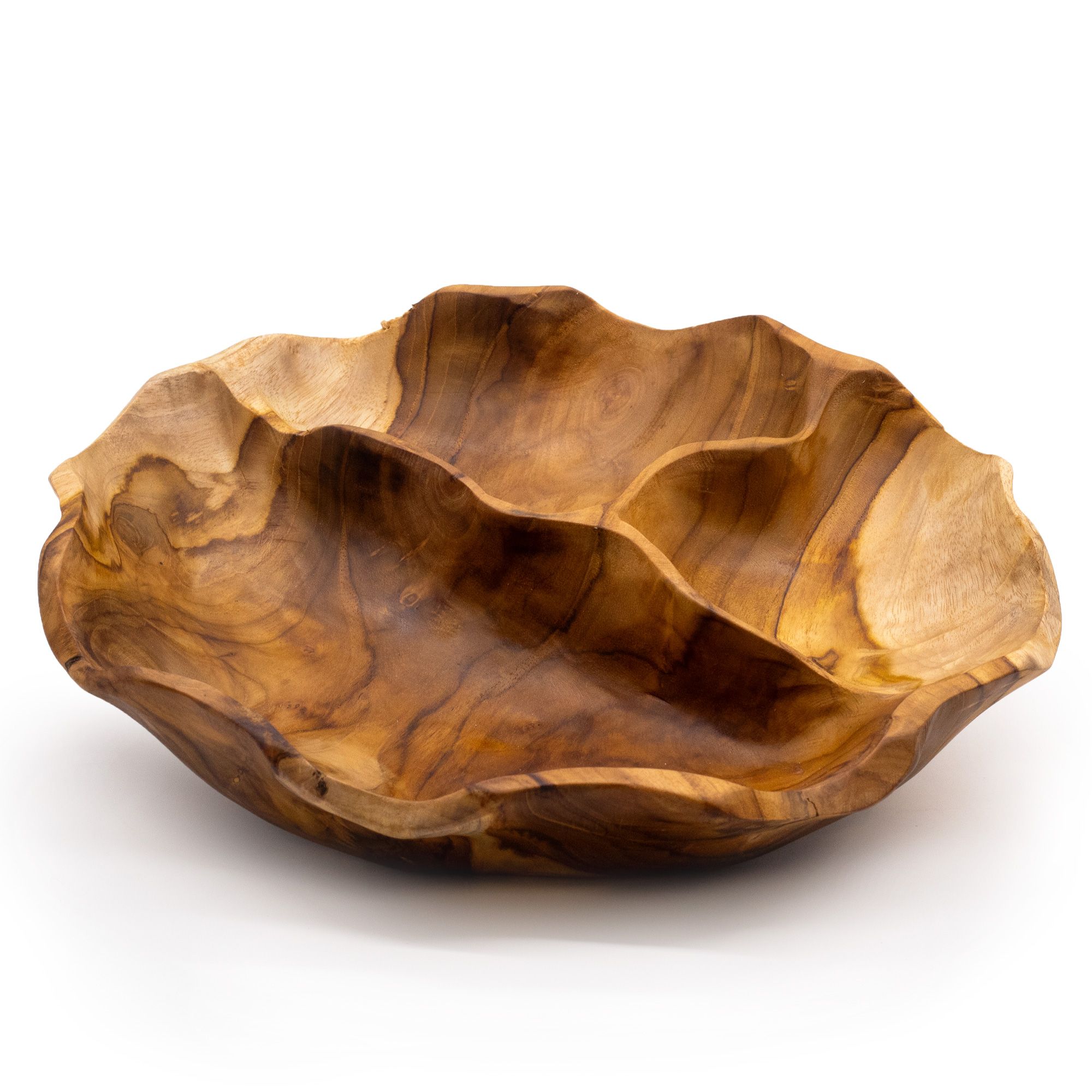 Smooth Round Teakwood Fruit Bowl Three Sections - 30x5.5cm - Image 2