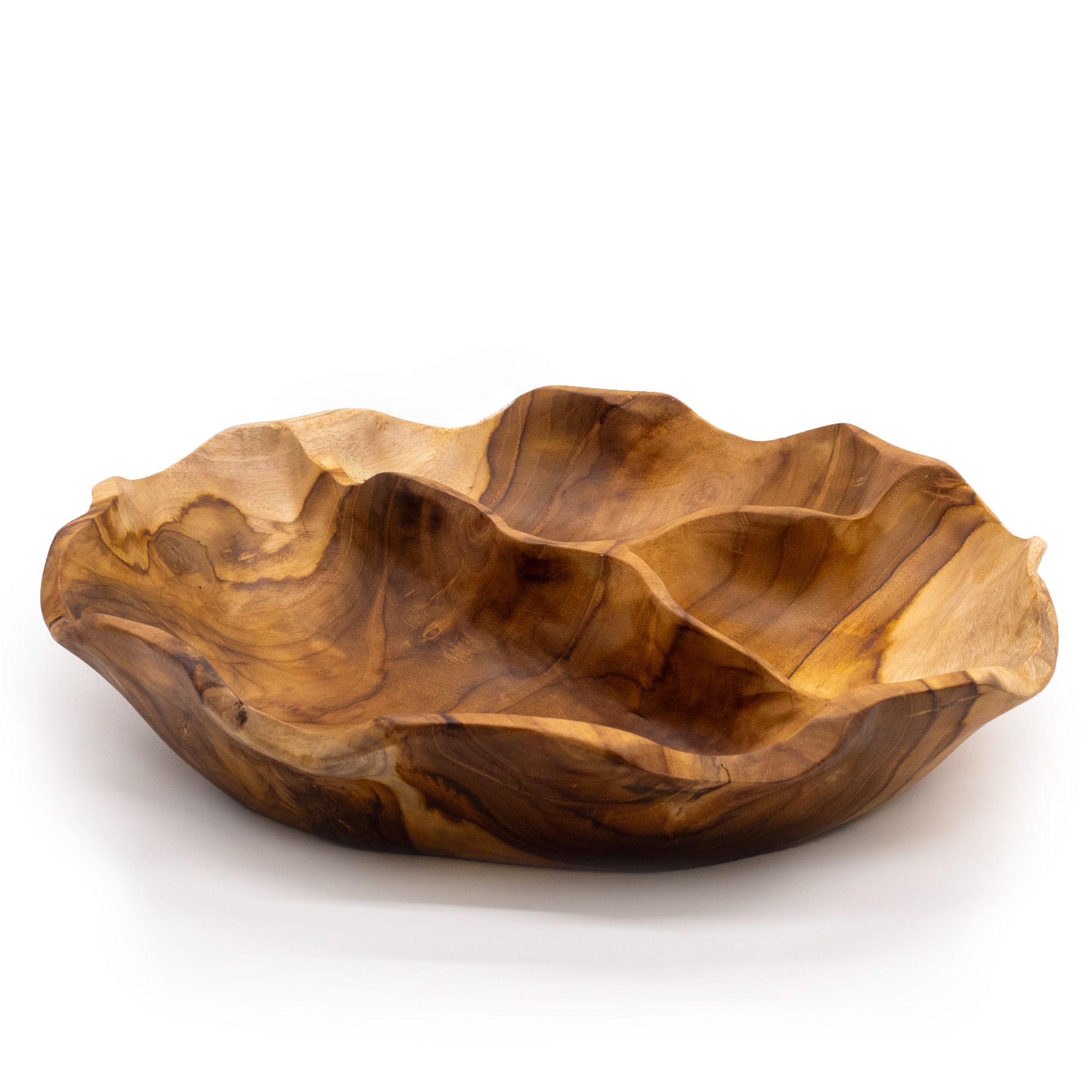 Smooth Round Teakwood Fruit Bowl Three Sections - 30x5.5cm - Image 3