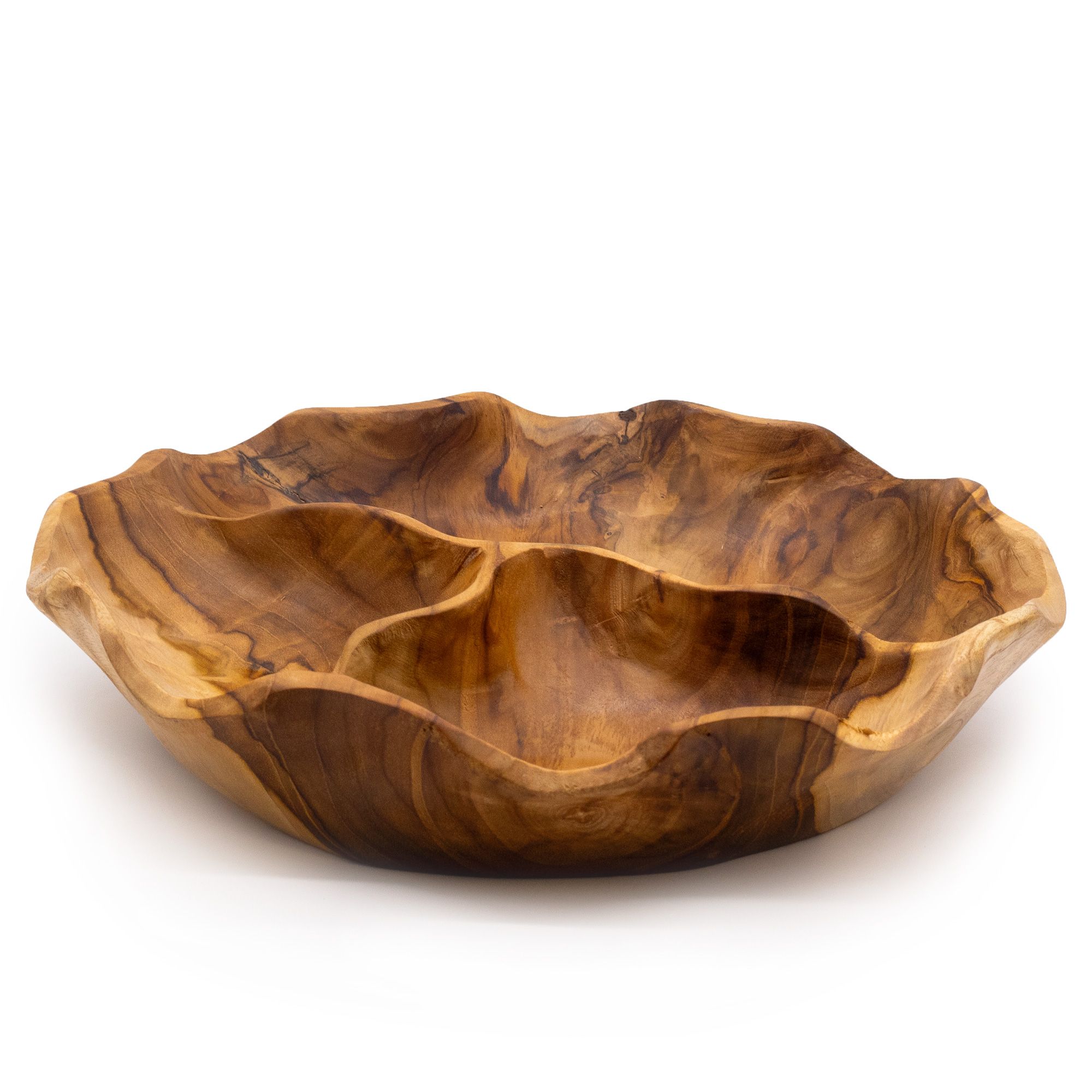 Smooth Round Teakwood Fruit Bowl Three Sections - 30x5.5cm - Image 4