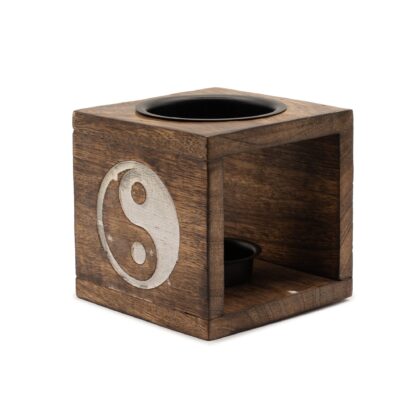 Square Mango Wood Oil Burner - Yin Yang