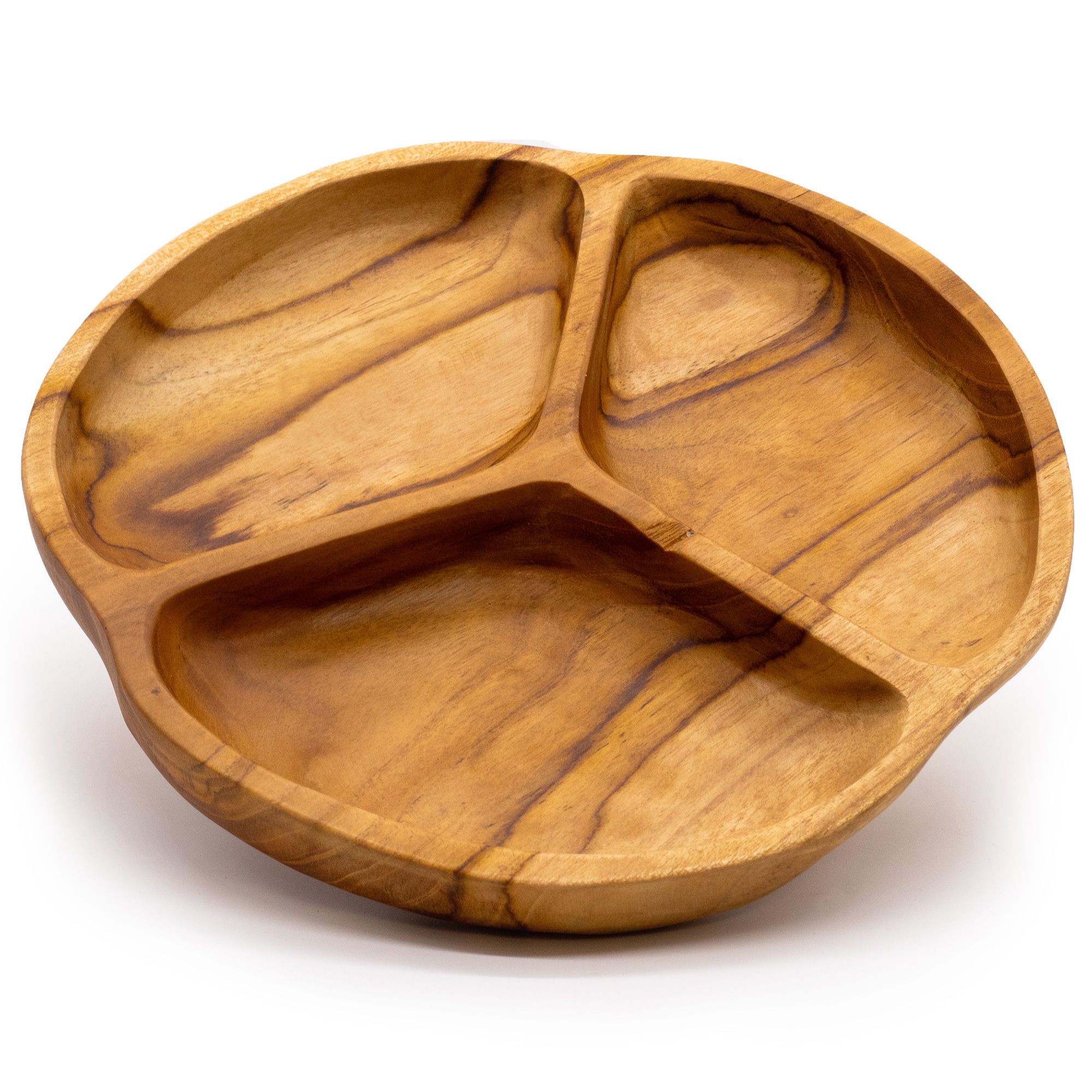 Smooth Teakwood Fruit Bowl Three Sections - 30x4cm - Image 2