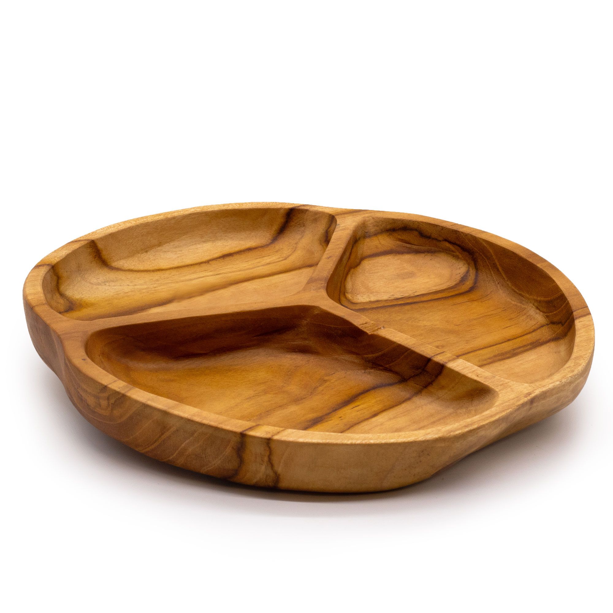 Smooth Teakwood Fruit Bowl Three Sections - 30x4cm - Image 3