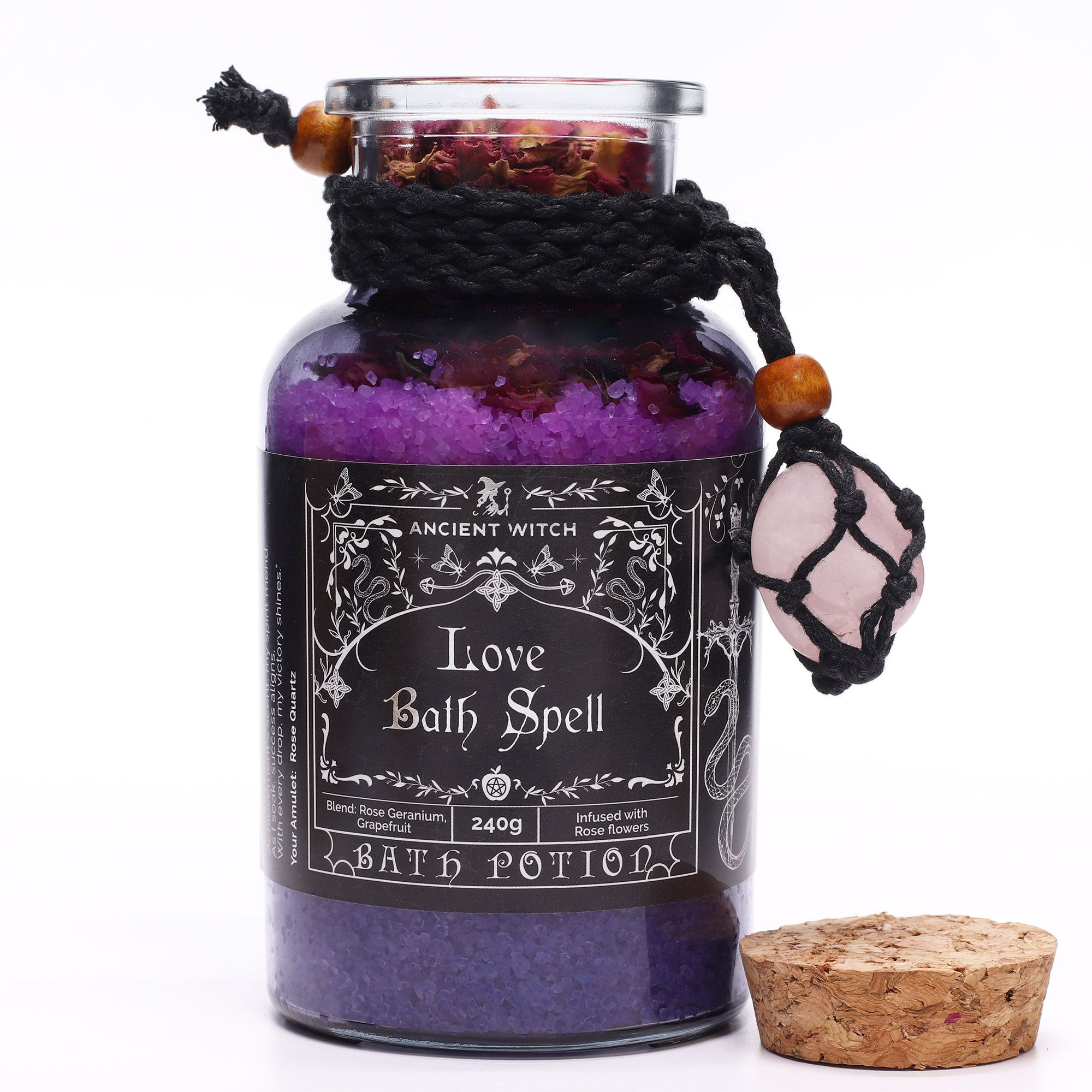 Ancient Witch Bath Spell Potion & Rose Quartz Crystal Amulet - Love - Image 3